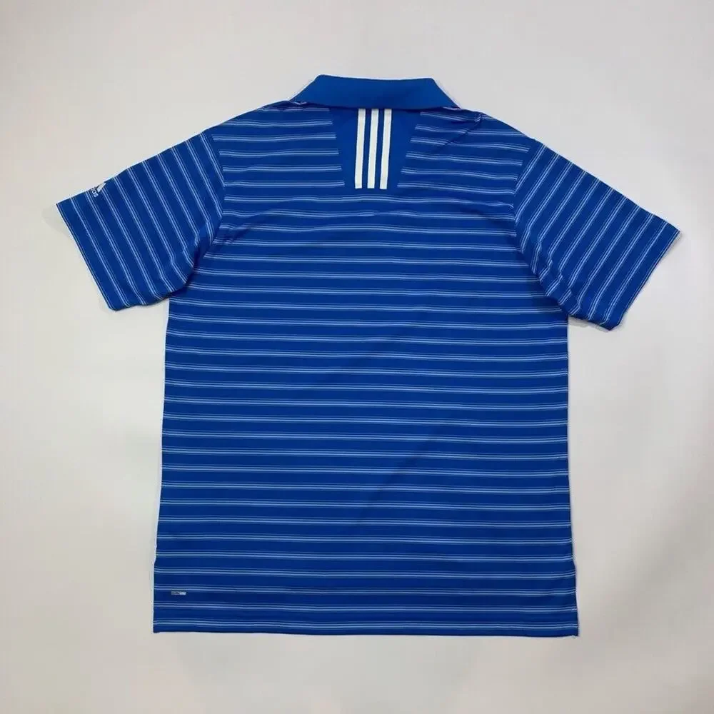 Adidas Polo Shirt Mens M Medium Harbor Cloud ClimaLite Striped Golf Performance